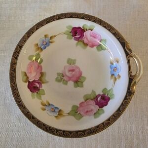Noritake Hand Painted Rose Floral Gold‎ Trim Trinket Dish Vanity Bowl Feminine